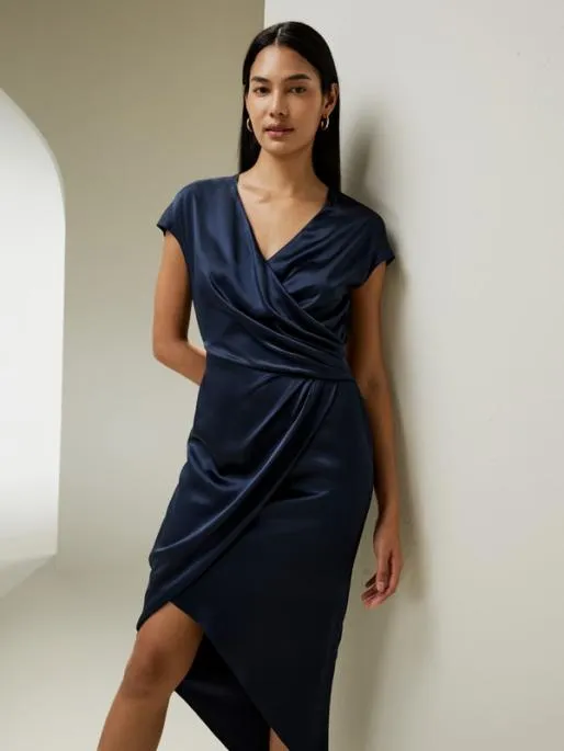 Lilysilk LILYSILK X NATASHA Draped Silk MidiDress Women Jumpsuits Dresses