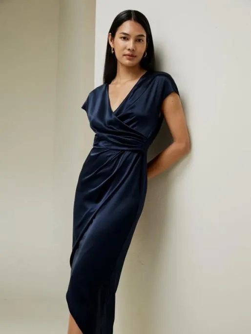 Lilysilk LILYSILK X NATASHA Draped Silk MidiDress Women Jumpsuits Dresses