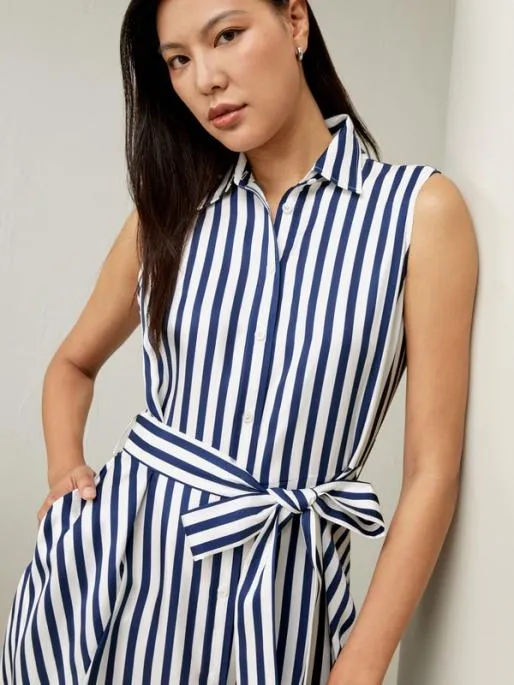 Lilysilk Navy Style Striped Silk Shirtdress For Practical And Versatile Style Women Jumpsuits Dresses