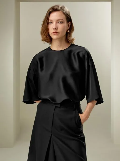 Lilysilk Relaxed Silk Crewneck Blouse Women Blouses Shirts