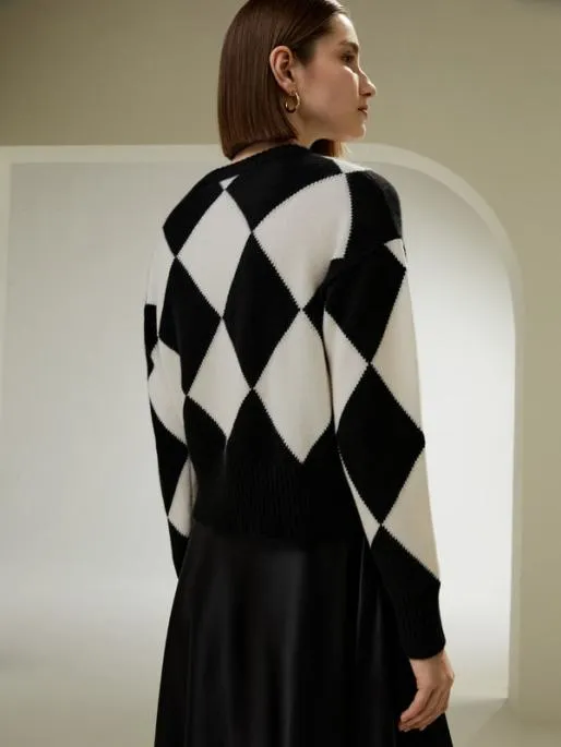 Lilysilk Round Neck Diamond Pattern Cashmere Sweater Women Knitwear