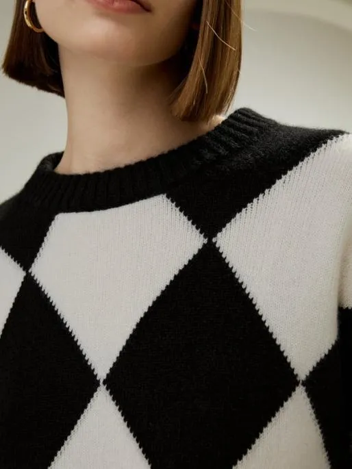 Lilysilk Round Neck Diamond Pattern Cashmere Sweater Women Knitwear