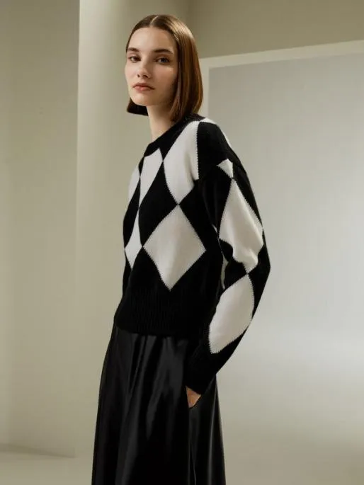 Lilysilk Round Neck Diamond Pattern Cashmere Sweater Women Knitwear