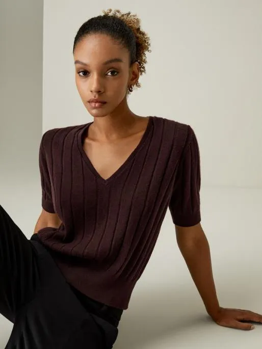 Lilysilk Short Sleeve VNeck Cashmere Tshirt Women Knitwear