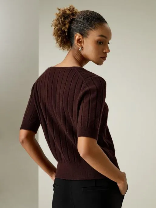 Lilysilk Short Sleeve VNeck Cashmere Tshirt Women Knitwear