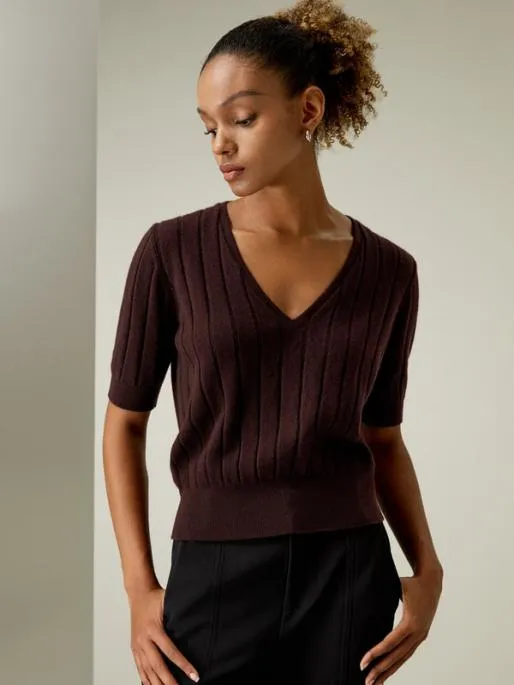 Lilysilk Short Sleeve VNeck Cashmere Tshirt Women Knitwear