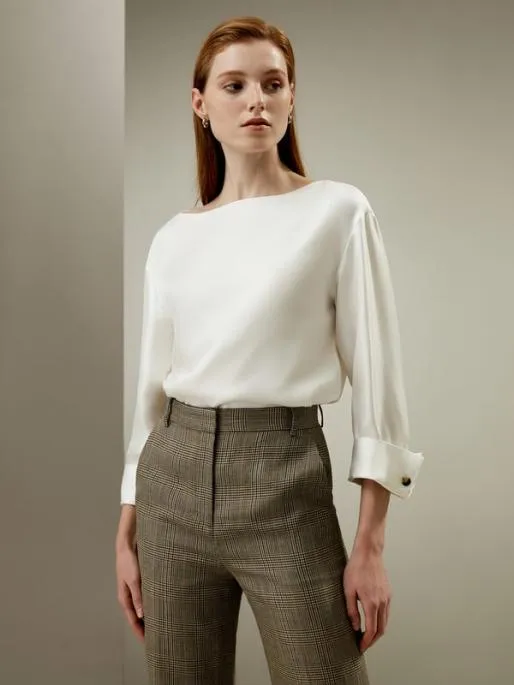 Lilysilk Silk Twill Blouse With Boat Neckline Women Essentials