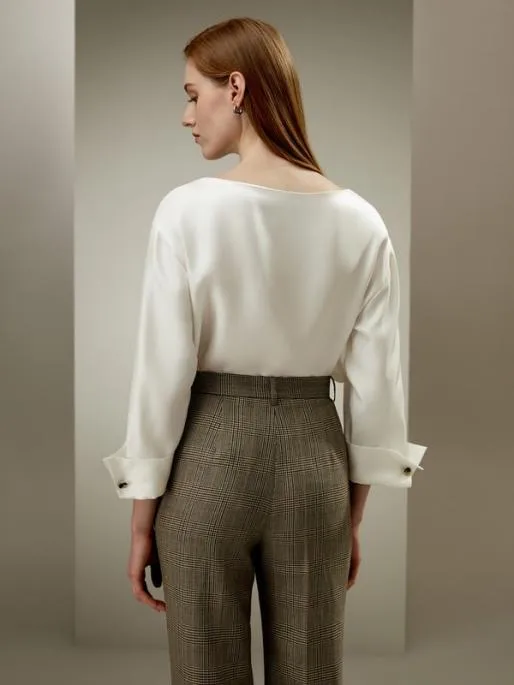 Lilysilk Silk Twill Blouse With Boat Neckline Women Essentials