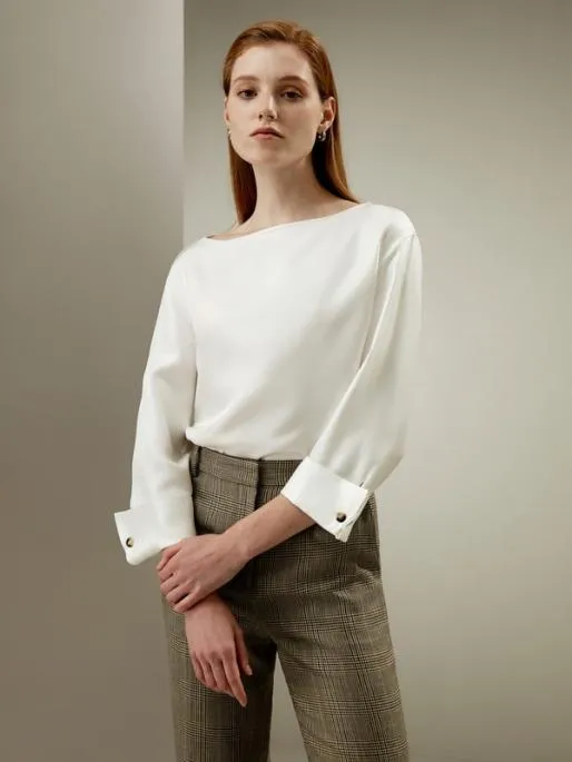 Lilysilk Silk Twill Blouse With Boat Neckline Women Essentials