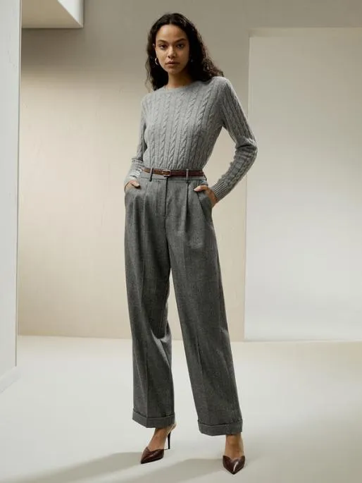 Lilysilk Wide Leg Woolflannel Suit Trousers Women Essentials