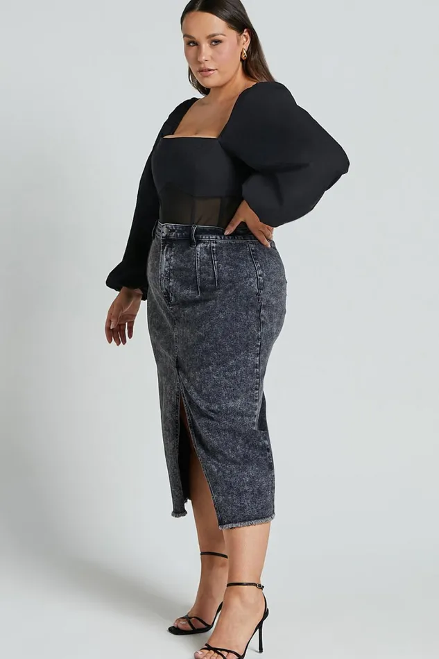 Lincy Bodysuit 8211 Puff Long Sleeve Mesh Waist Detail Bodysuit In Black Women Showpo Curve Clothes