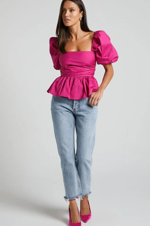 Linda Top 8211 Short Puff Sleeve Peplum In Berry Women Showpo Curve Clothes Linda Top 8211 Short Puff Sleeve Peplum In Berry Women Showpo Curve Clothes