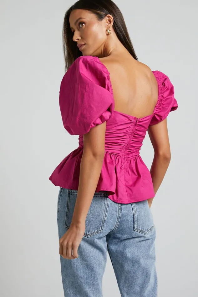 Linda Top 8211 Short Puff Sleeve Peplum In Berry Women Showpo Curve Clothes Linda Top 8211 Short Puff Sleeve Peplum In Berry Women Showpo Curve Clothes