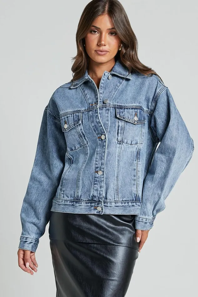Lindsey Jacket 8211 Long Sleeve Denim Jacket In Mid Blue Wash Women Showpo Jackets and Coats