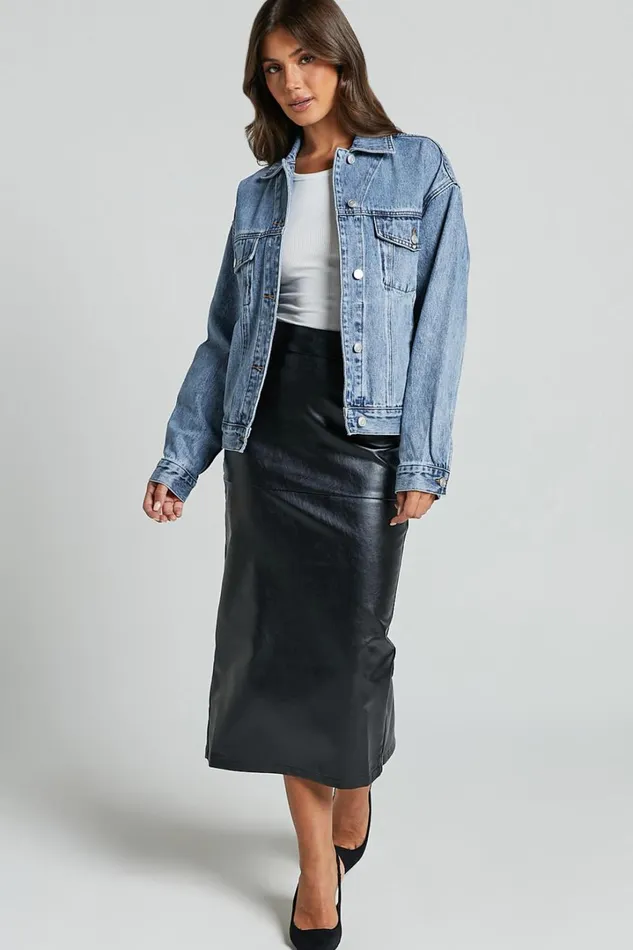 Lindsey Jacket 8211 Long Sleeve Denim Jacket In Mid Blue Wash Women Showpo Jackets and Coats