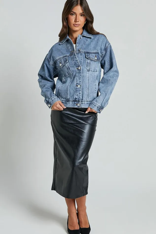 Lindsey Jacket 8211 Long Sleeve Denim Jacket In Mid Blue Wash Women Showpo Jackets and Coats