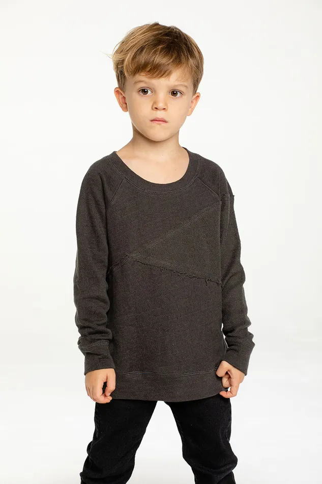 Linen French Terry Blocked Reverse Panel Long Sleeve Pullover Tops Chaser Brand Boys