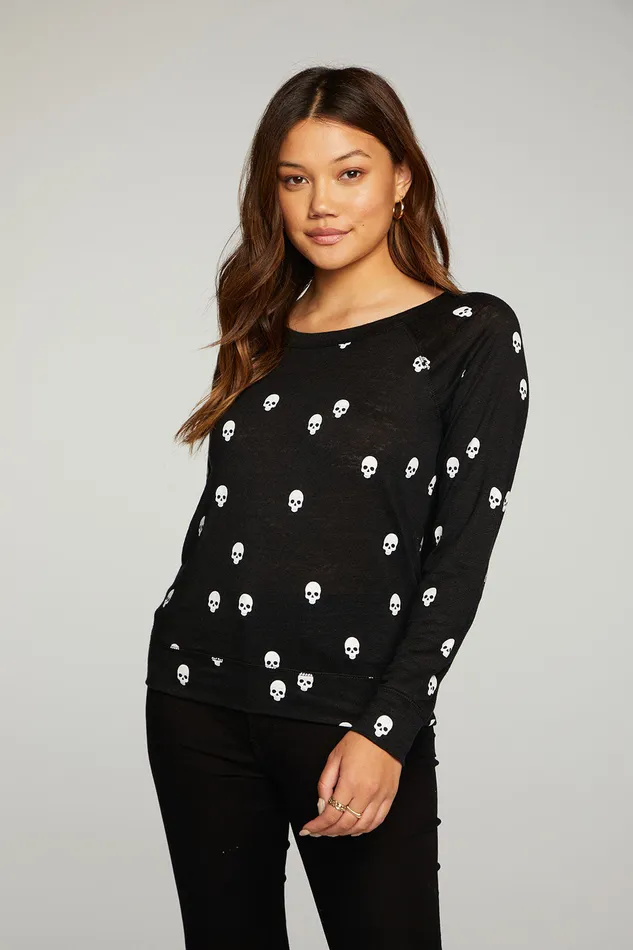 Linen Jersey Long Sleeve Raglan Pullover Loungewear Chaser Brand Womens