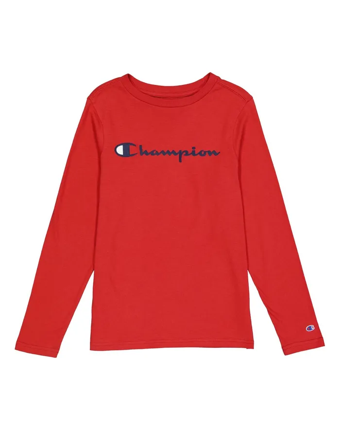 Little Kids LongSleeve TShirt Script Logo Eclipse Red Kids Champion TShirts