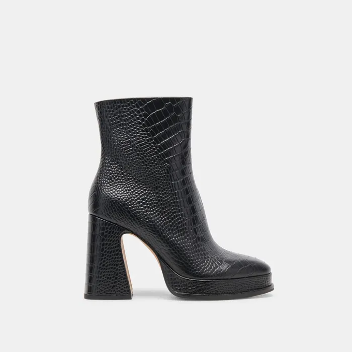 Lochly Boots Noir Embossed Leather Women Dolce Vita Boots and Booties