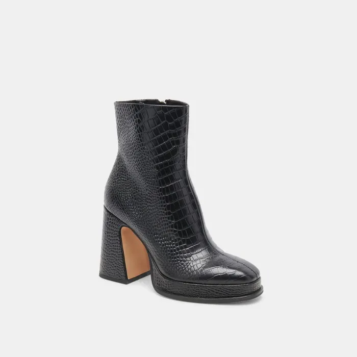Lochly Boots Noir Embossed Leather Women Dolce Vita Boots and Booties