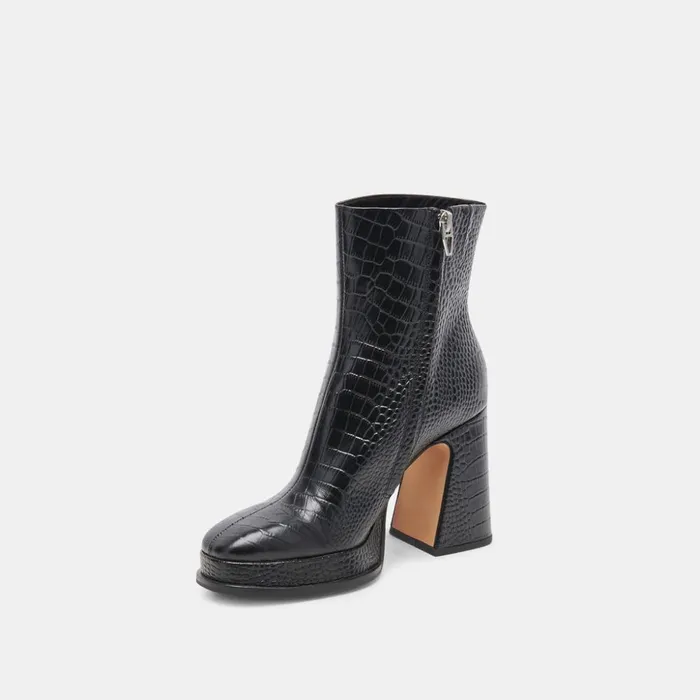 Lochly Boots Noir Embossed Leather Women Dolce Vita Boots and Booties