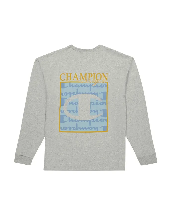 LongSleeve TShirt SpecialEdition Embroidered Kanji Oxford Grey Men Champion TShirts and Tops
