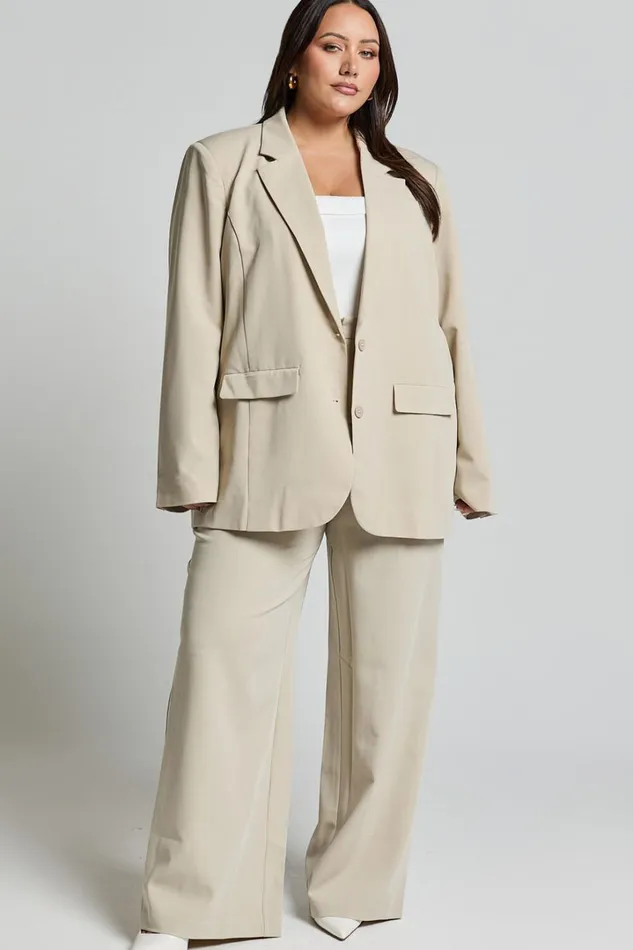 Lorcan Pants 8211 High Waisted Tailored Pants In Stone Women Showpo Suits and Tailoring
