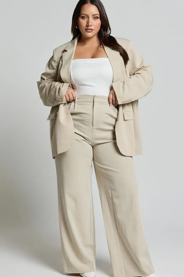 Lorcan Pants 8211 High Waisted Tailored Pants In Stone Women Showpo Suits and Tailoring