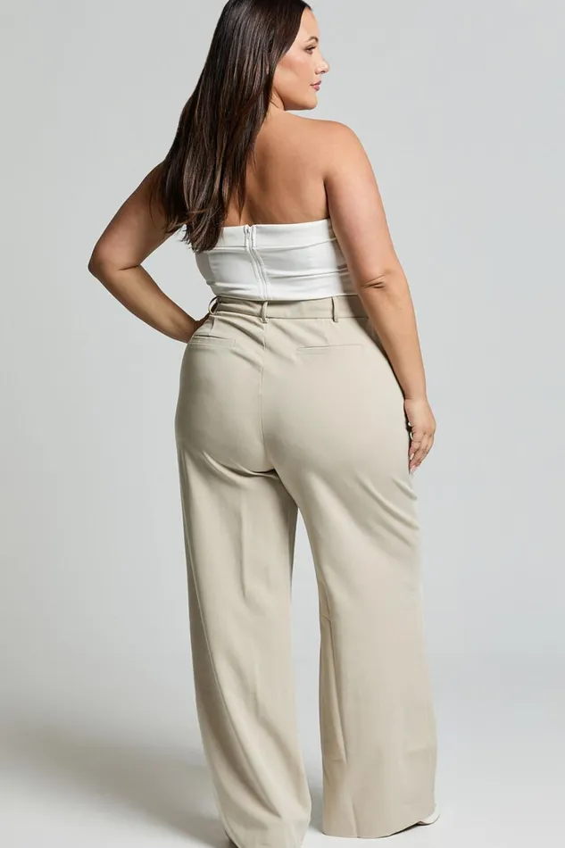 Lorcan Pants 8211 High Waisted Tailored Pants In Stone Women Showpo Suits and Tailoring
