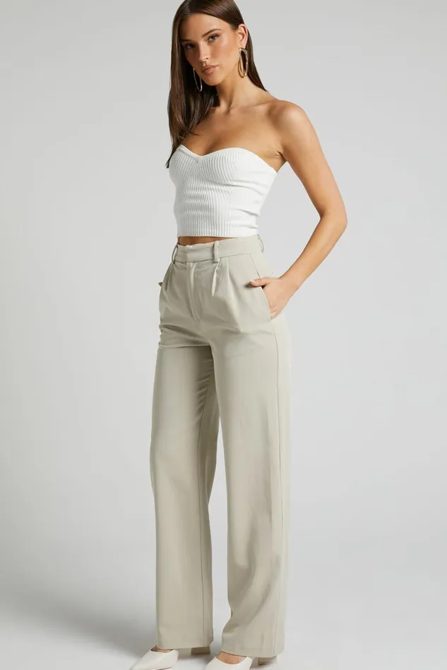 Lorcan Pants 8211 High Waisted Tailored Pants In Stone Women Showpo Suits and Tailoring