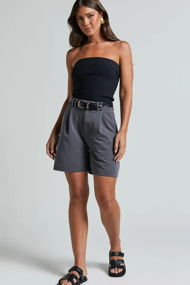 Lorcan Shorts 8211 Long Line Tailored Shorts In Charcoal Women Showpo Shorts