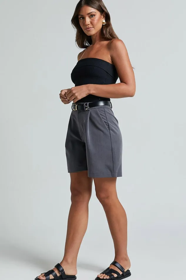 Lorcan Shorts 8211 Long Line Tailored Shorts In Charcoal Women Showpo Shorts