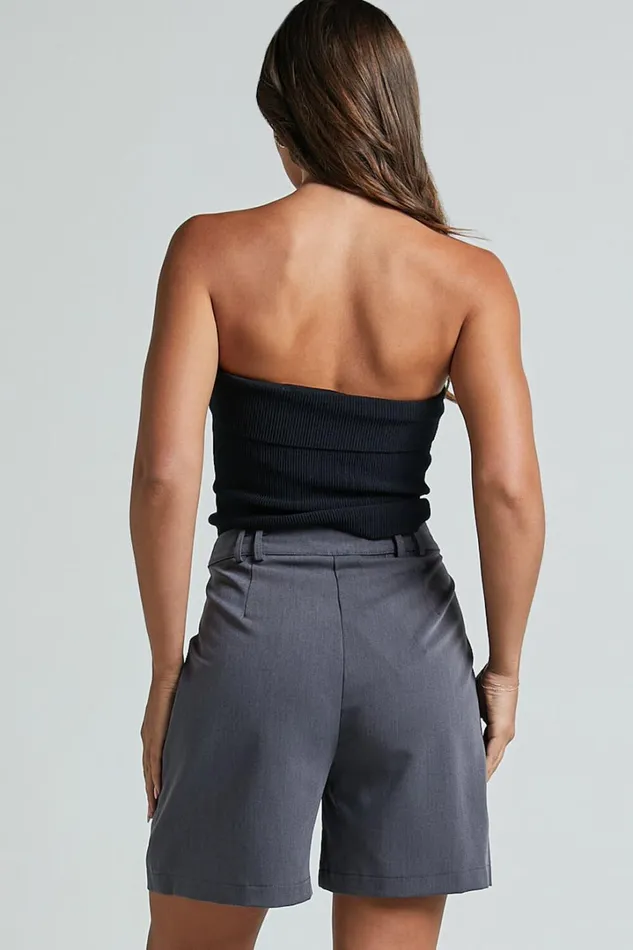 Lorcan Shorts 8211 Long Line Tailored Shorts In Charcoal Women Showpo Shorts