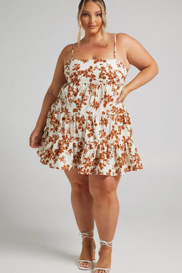Lorelle Mini Dress 8211 Straight Neck Tiered Dress In Shadow Floral Women Showpo Curve Clothes