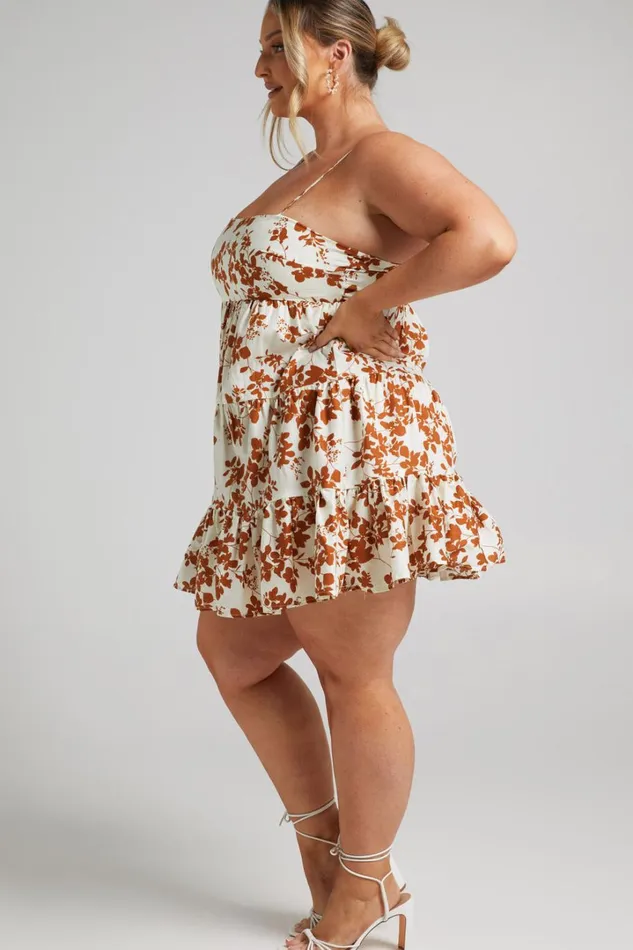 Lorelle Mini Dress 8211 Straight Neck Tiered Dress In Shadow Floral Women Showpo Curve Clothes