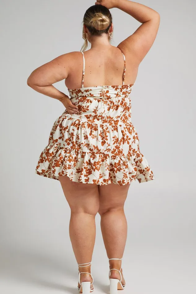 Lorelle Mini Dress 8211 Straight Neck Tiered Dress In Shadow Floral Women Showpo Curve Clothes