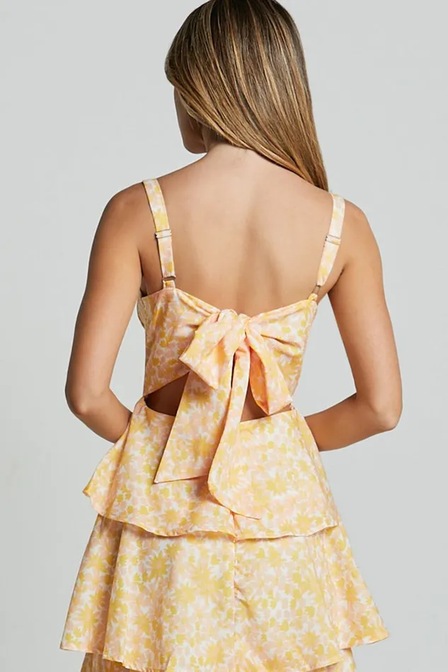 Lorma Midi Dress 8211 Ruched Layered Dress In Orange Floral Women Showpo Dresses