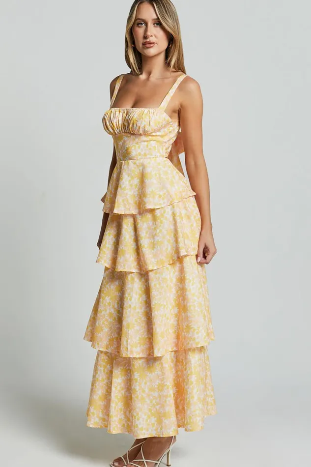 Lorma Midi Dress 8211 Ruched Layered Dress In Orange Floral Women Showpo Dresses