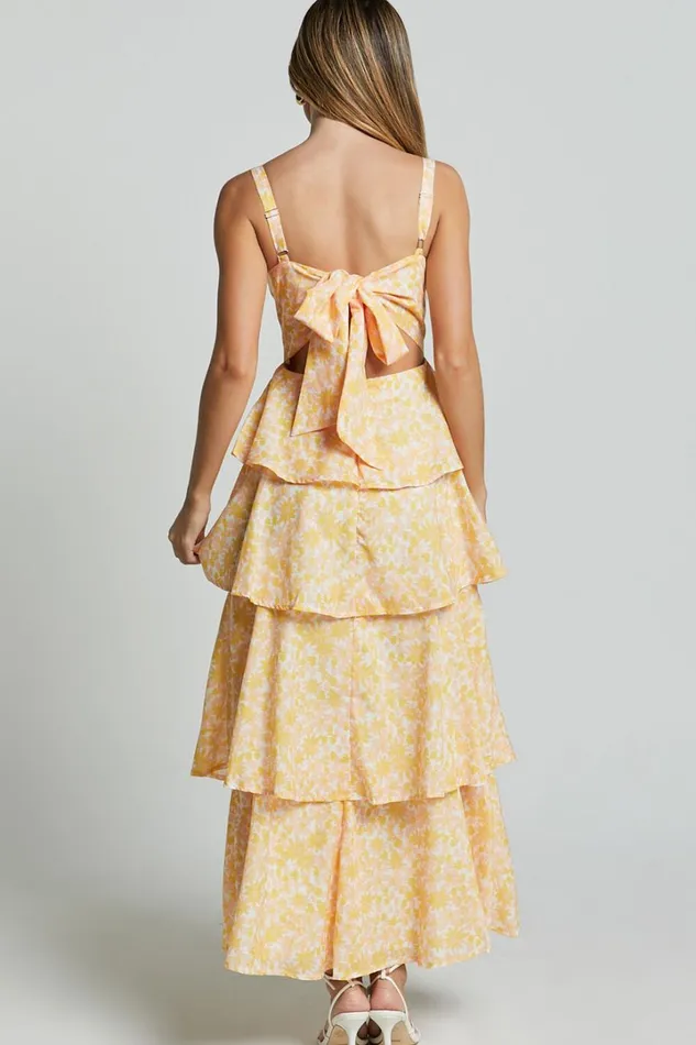 Lorma Midi Dress 8211 Ruched Layered Dress In Orange Floral Women Showpo Dresses