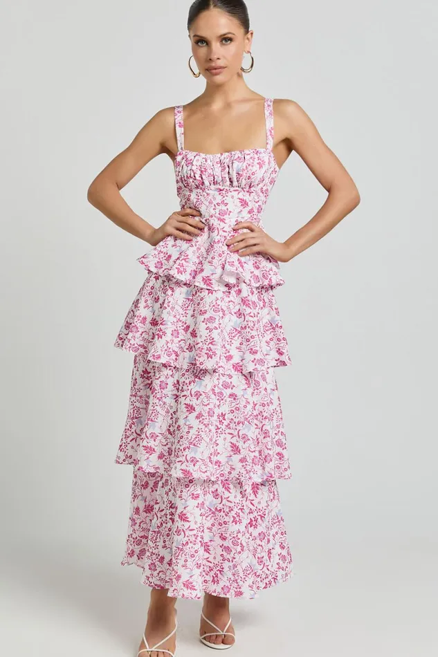 Lorma Midi Dress 8211 Ruched Layered Dress In Pink Floral Women Showpo Dresses