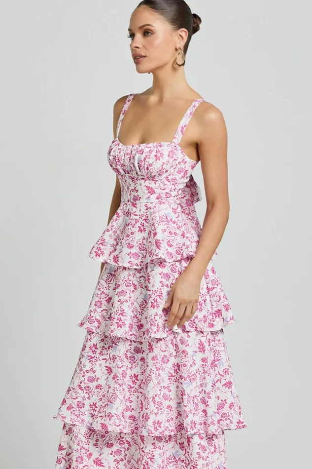 Lorma Midi Dress 8211 Ruched Layered Dress In Pink Floral Women Showpo Dresses