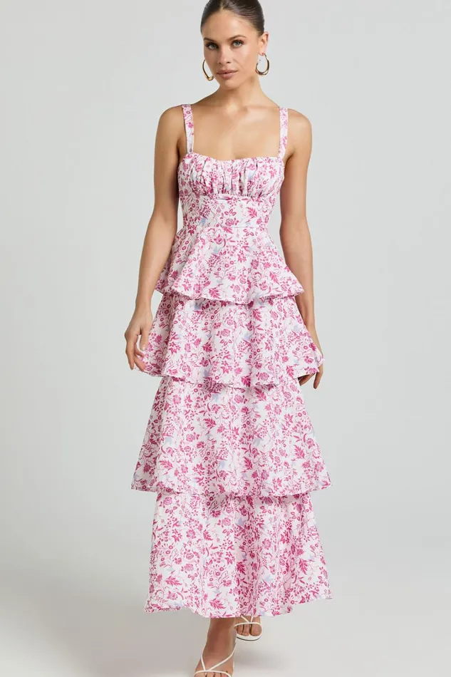 Lorma Midi Dress 8211 Ruched Layered Dress In Pink Floral Women Showpo Dresses
