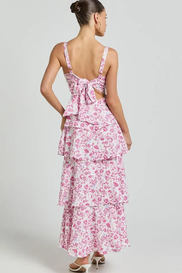 Lorma Midi Dress 8211 Ruched Layered Dress In Pink Floral Women Showpo Dresses