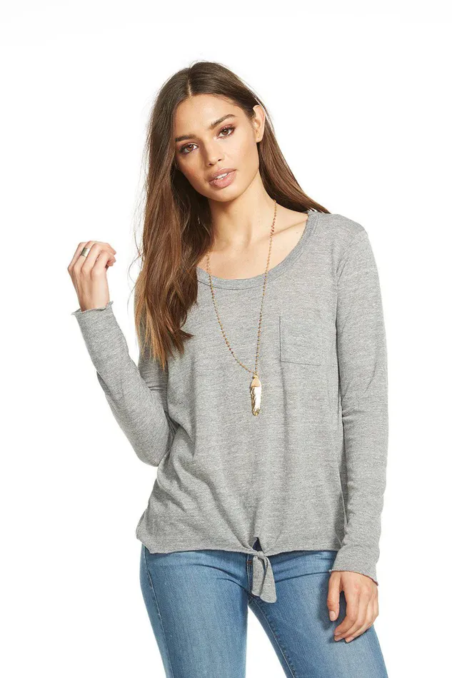 Loungewear Chaser Brand Womens TRIBLEND JERSEY LS TIE FRONT TEE W POCKET