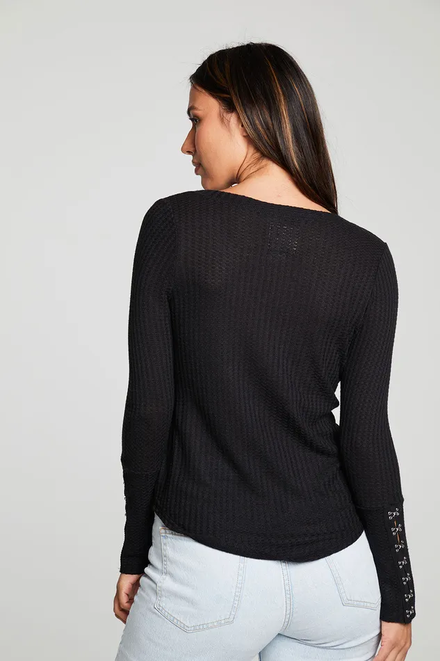Loungewear Chaser Brand Womens Vintage Thermal Long Sleeve Scoop Neck Hook And Eye Shirttail