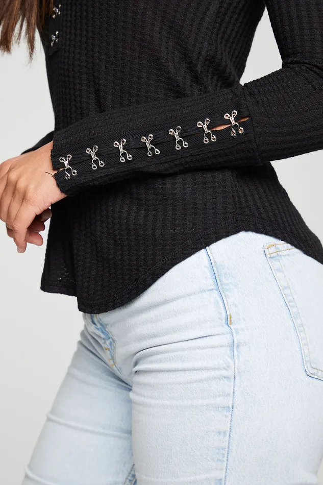 Loungewear Chaser Brand Womens Vintage Thermal Long Sleeve Scoop Neck Hook And Eye Shirttail
