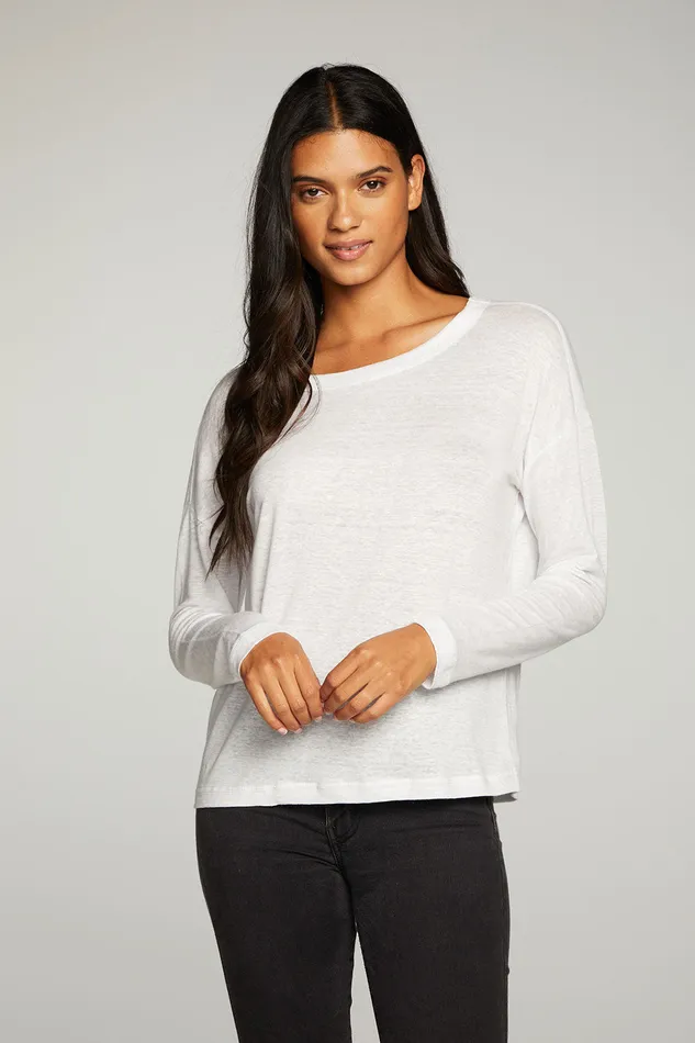 Loungewear Linen Jersey Long Sleeve Drop Shoulder Boxy Tee 8211 Chaser Brand Womens