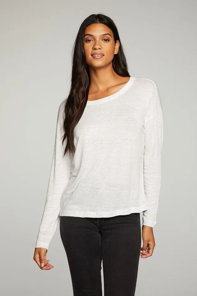 Loungewear Linen Jersey Long Sleeve Drop Shoulder Boxy Tee 8211 Chaser Brand Womens