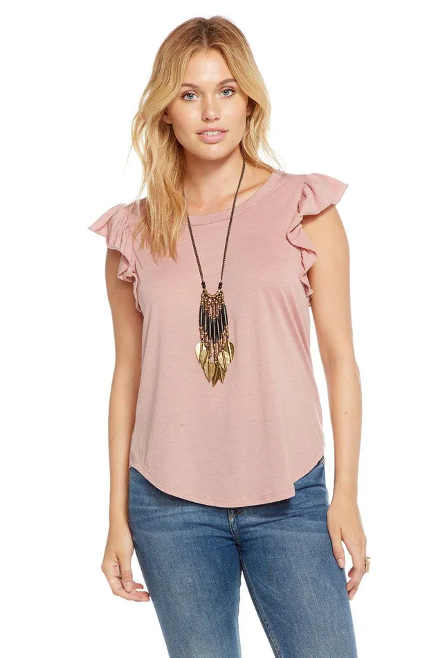 Loungewear Womens VINTAGE JERSEY FLUTTER SLEEVE SHIRTTAIL TEE Chaser Brand